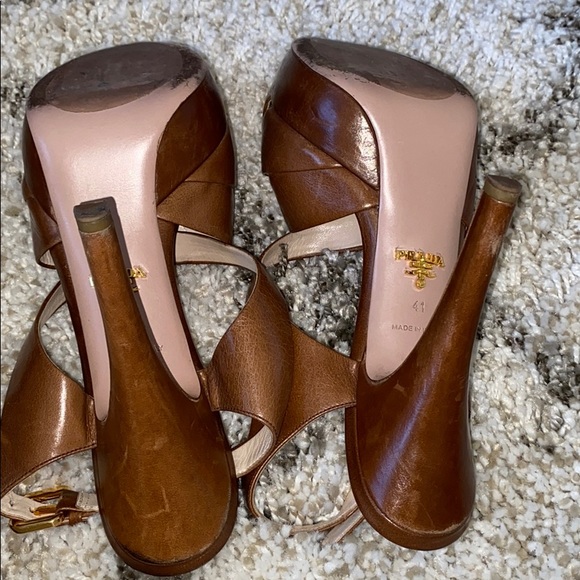 Prada Platform Tan Criss Cross Slingbacks! Mint! - Picture 8 of 9